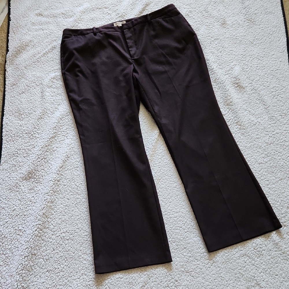 Coldwater Creek Natural Fit Pants Dark Purple Eggplant w/ Black Stripes Sz 18